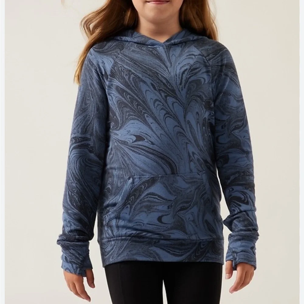 Athleta Girl In Your Element Hoodie 2.0 Sumi Marble‎ Blue Soft Modal Size XXL